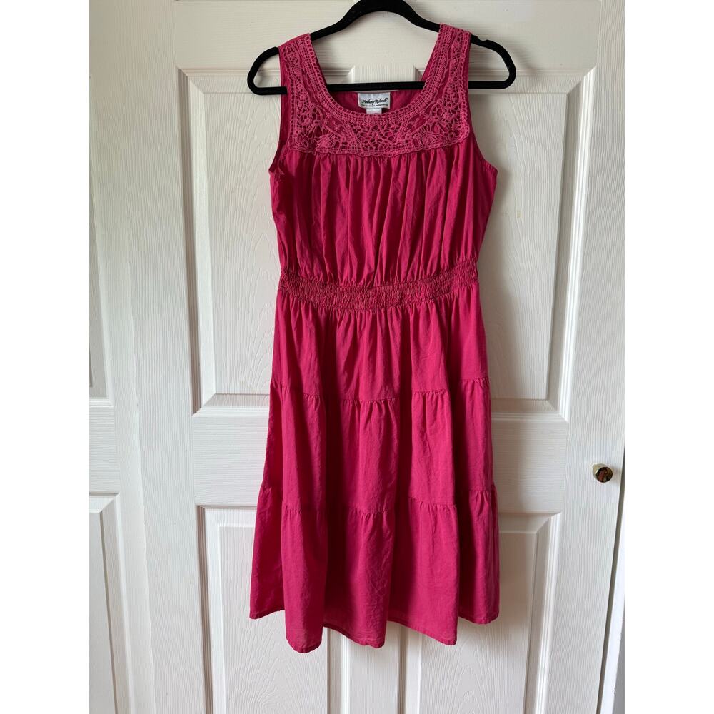 Anthony Richards Y2K Hot Pink Crochet Tiered 100%‎ Cotton Midi Sundress Size M
